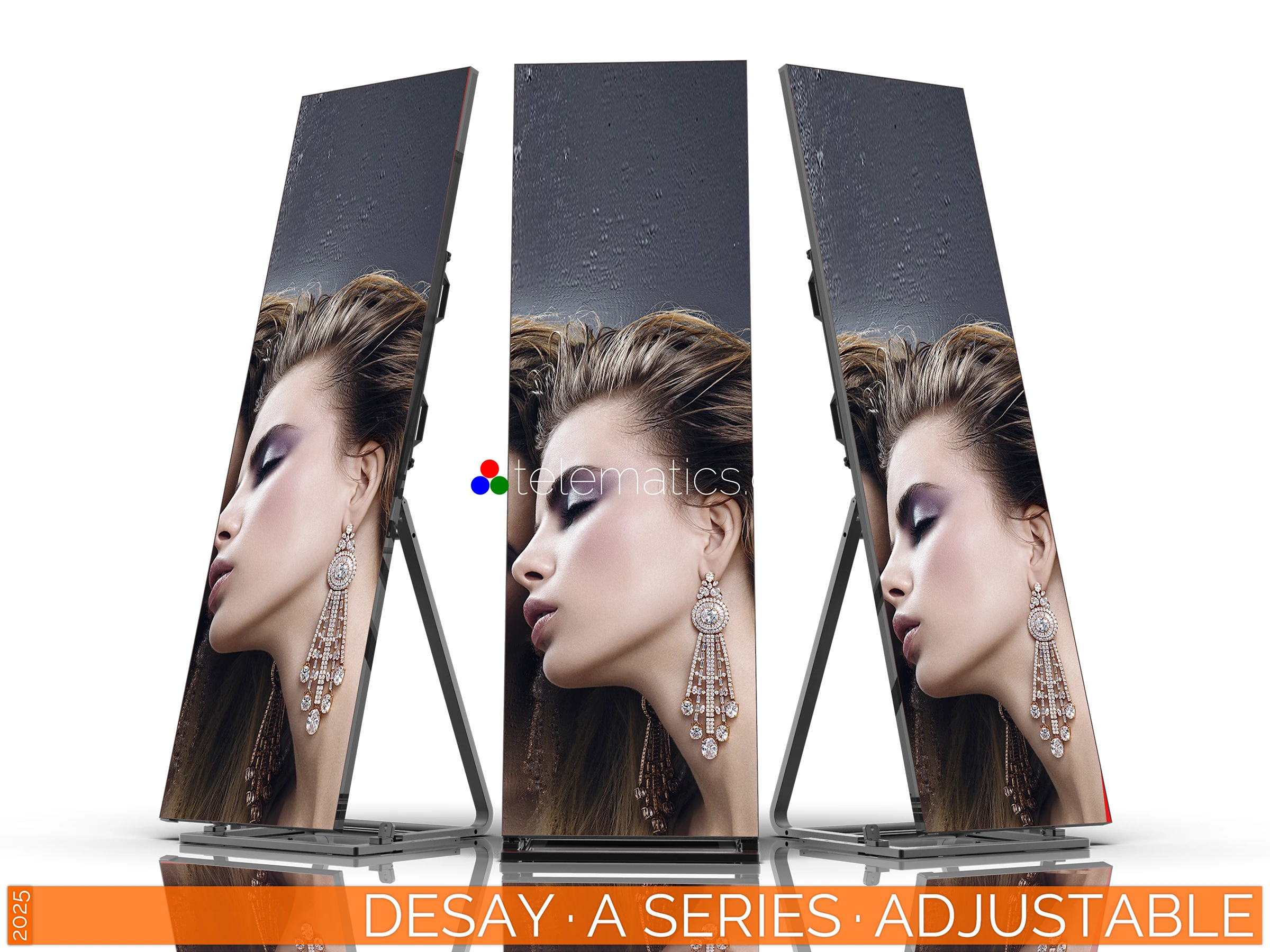 The Art of LED · Desay A Series Poster · Adjustable Stand Configuration with SmartLCT Control · NovaStar SmartLCT Desay · A Series · Direct View LED Poster · Adjustable Stand Configuration with SmartLCT for Seamless and Versatile Installations in Retail and Event Spaces · NovaStar Taurus T50 · VNNOX Cloud Remote Content Management