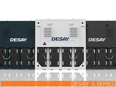 Desay S Series outdoor LED cabinet with SMD and DIP configurations, 90° corner options, and IP65/54 weather protection.