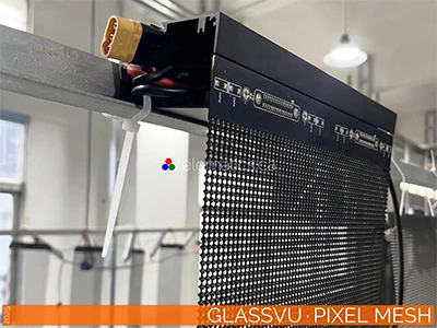 GlassVu · Pixel Mesh · Direct View Transparent LED · Factory Testing for Performance  and Precision Calibration · NovaStar NovaLCT · VNNOX Cloud Content Management