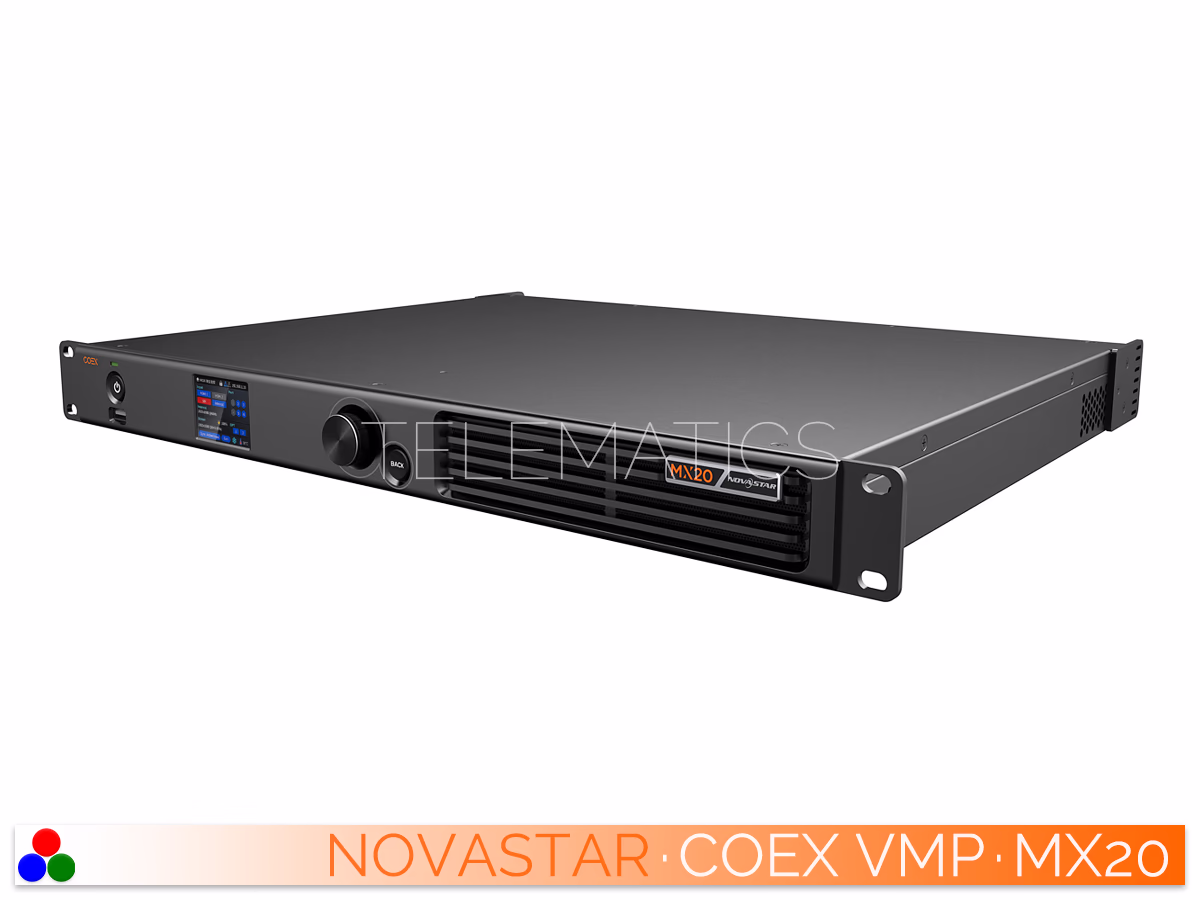The Art Of Control · NovaStar COEX Series · Telematics Canada Elevated front-left view of the NovaStar MX20 controller and side ventilation.