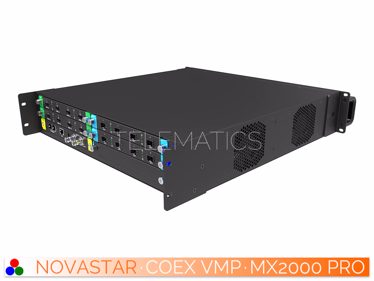The Art Of Control · NovaStar COEX Series · Telematics Canada Rear-right view of the NovaStar MX2000 Pro showing modular card slots.