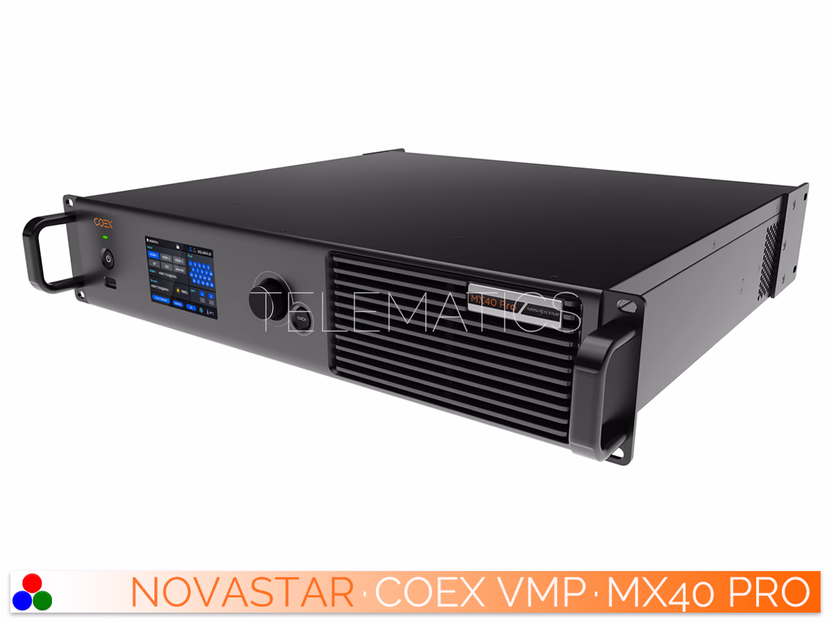 The Art Of Control · NovaStar COEX Series · Telematics Canada Front-right perspective of the NovaStar MX40 Pro chassis and side ventilation.
