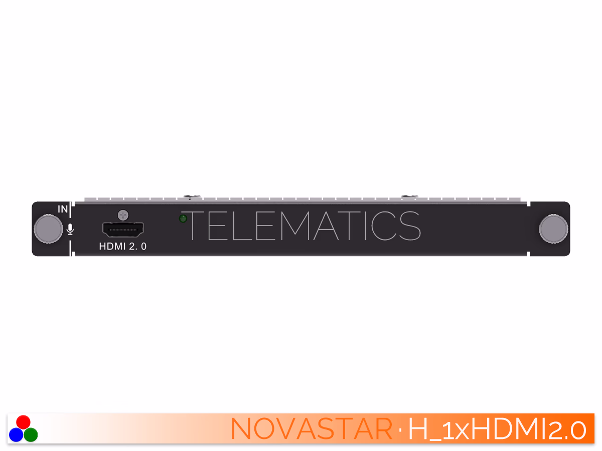 The Art Of Control · NovaStar H Series · Telematics Canada Front view of the NovaStar H-Series 1x HDMI 2.0 input card module.
