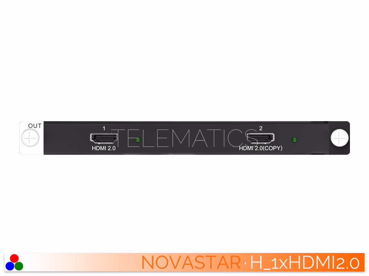 The Art Of Control · NovaStar H Series · Telematics Canada Front view of the NovaStar H-Series 1x HDMI 2.0 output card module.