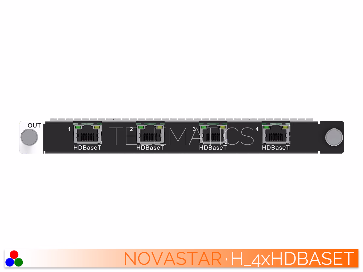 The Art Of Control · NovaStar H Series · Telematics Canada Front view of the NovaStar H-Series 4x HDBaseT output card module.