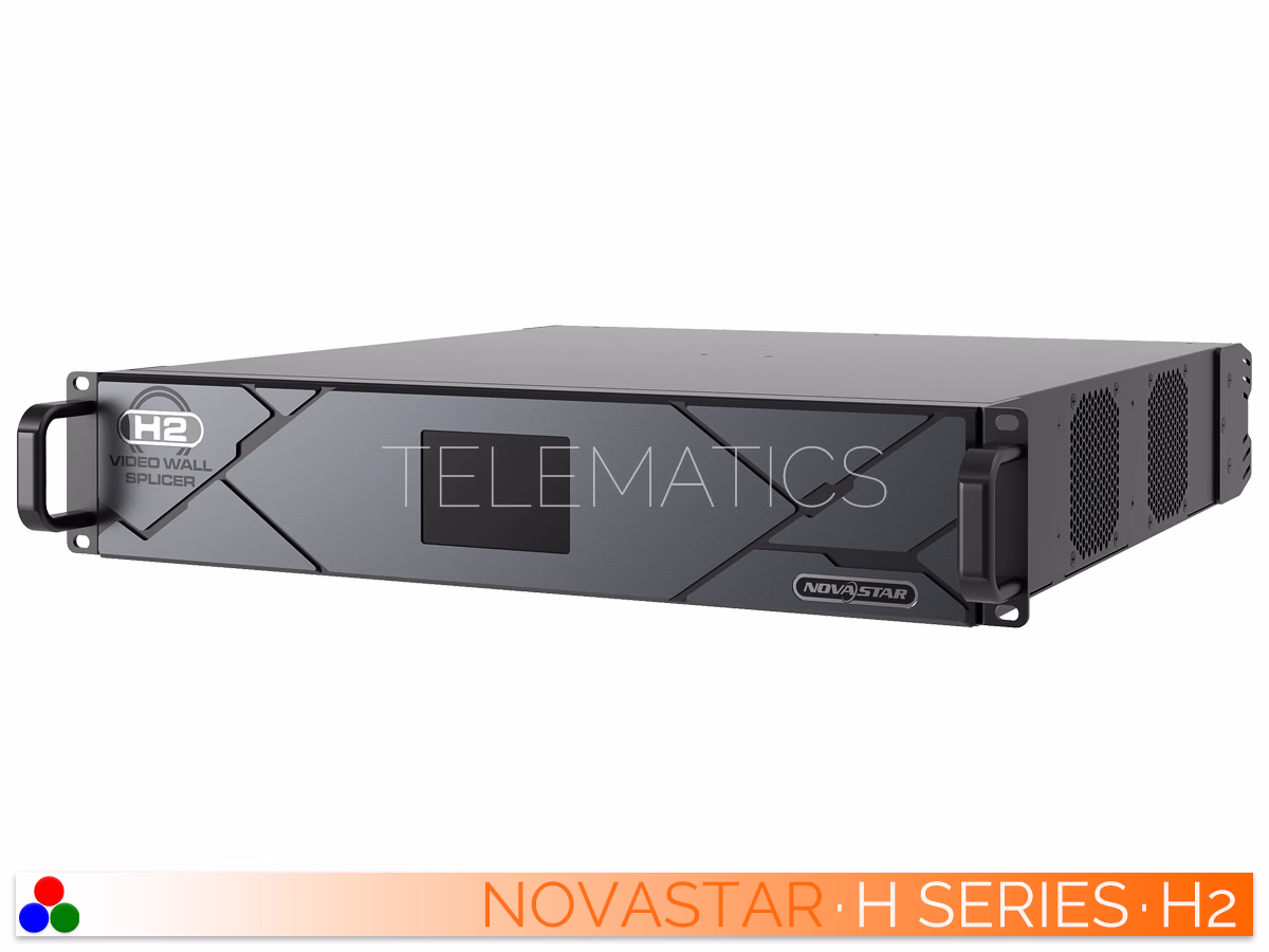 The Art Of Control · NovaStar H Series · Telematics Canada Right-angled front view of the NovaStar H2 processor showing the center display, NovaStar branding, and side ventilation.
