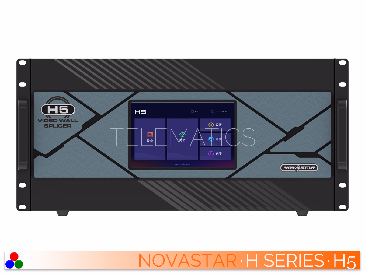The Art Of Control · NovaStar H Series · Telematics Canada Close-up of the NovaStar H5 front control panel, emphasizing the LCD status screen and Telematics branding.