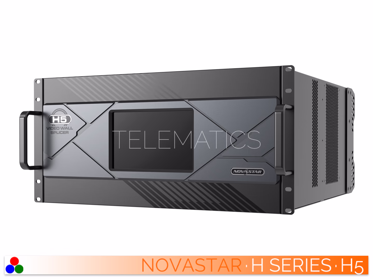 The Art Of Control · NovaStar H Series · Telematics Canada Left-angled front perspective of the NovaStar H5 processor highlighting the geometric casing and rack ears.