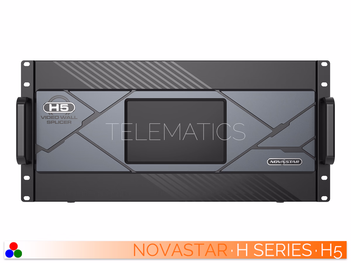 The Art Of Control · NovaStar H Series · Telematics Canada Straight front panel view of the NovaStar H5 video wall splicer featuring the central LCD monitoring screen.