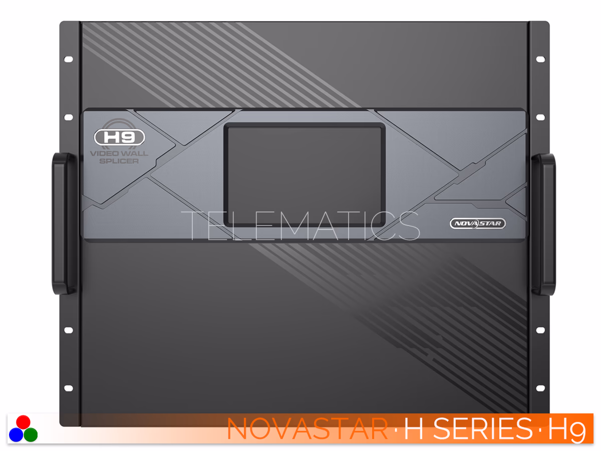 The Art Of Control · NovaStar H Series · Telematics Canada Angled right front view of the NovaStar H9 video wall splicer highlighting the front panel design and side cooling ventilation.