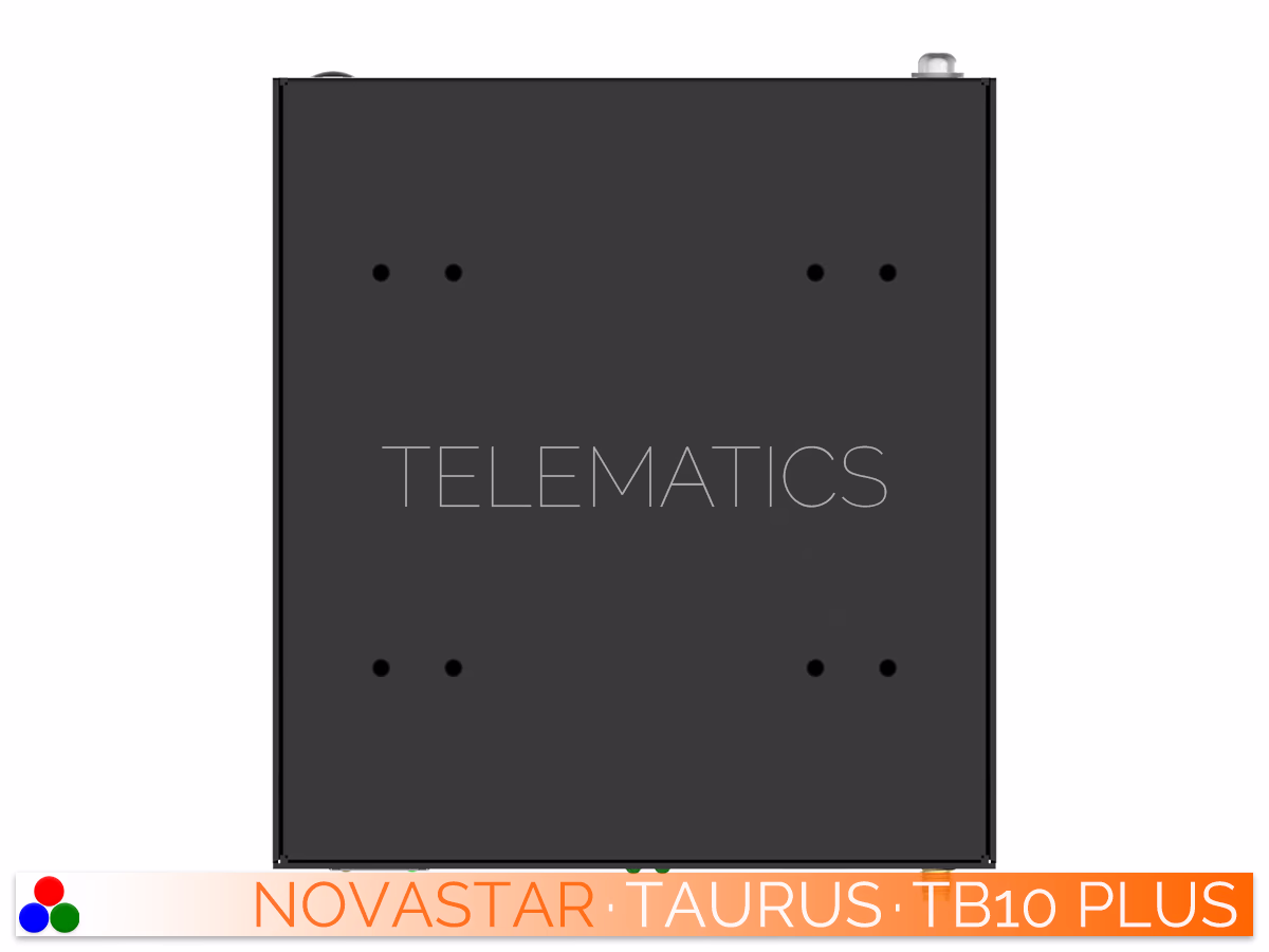 The Art Of Control · NovaStar Taurus Series · Telematics Canada Bottom plate of the NovaStar TB10 Plus showcasing mounting points for fixed installations.