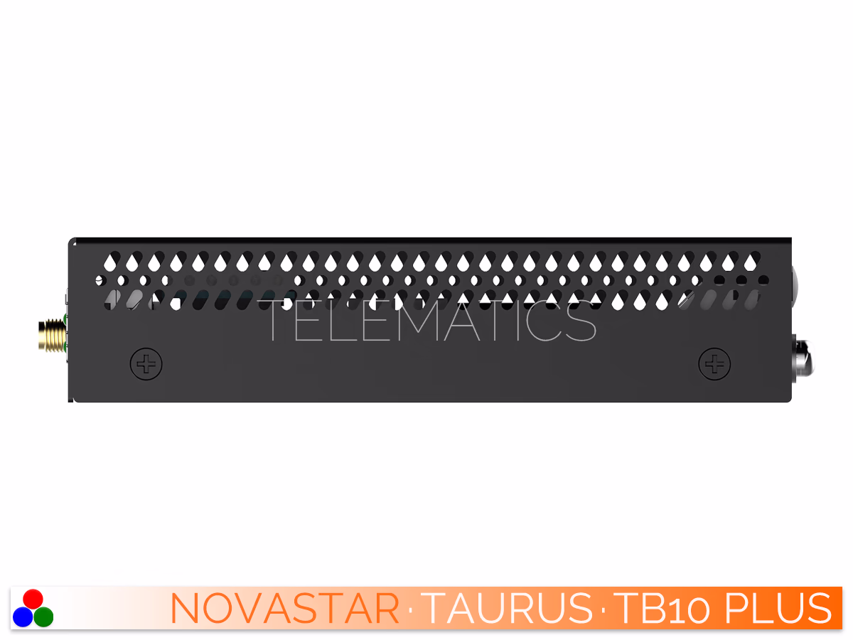 The Art Of Control · NovaStar Taurus Series · Telematics Canada Left side profile of the NovaStar TB10 Plus casing detailing the heat dissipation ventilation.