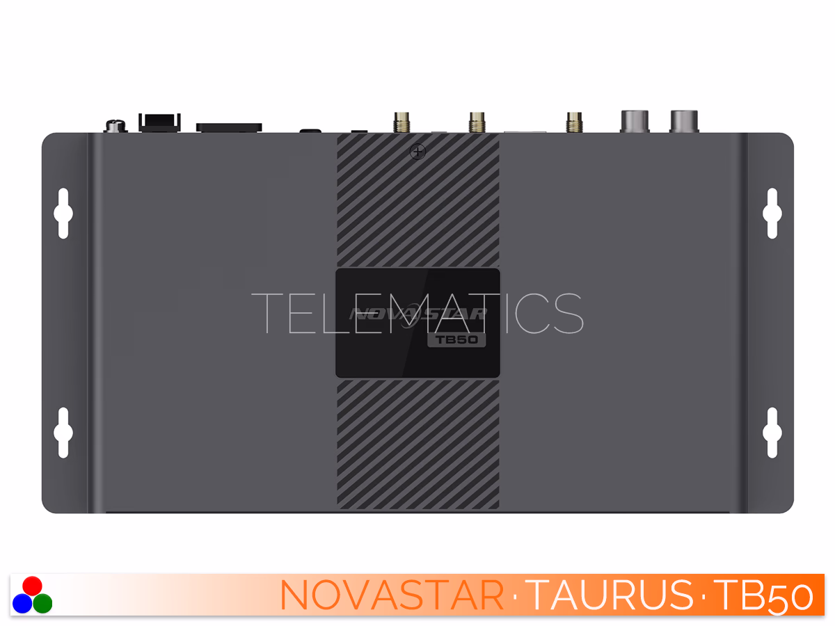 The Art Of Control · NovaStar Taurus Series · Telematics Canada Top-down view of the NovaStar Taurus TB50 enclosure featuring central branding and diagonal surface cooling vents.