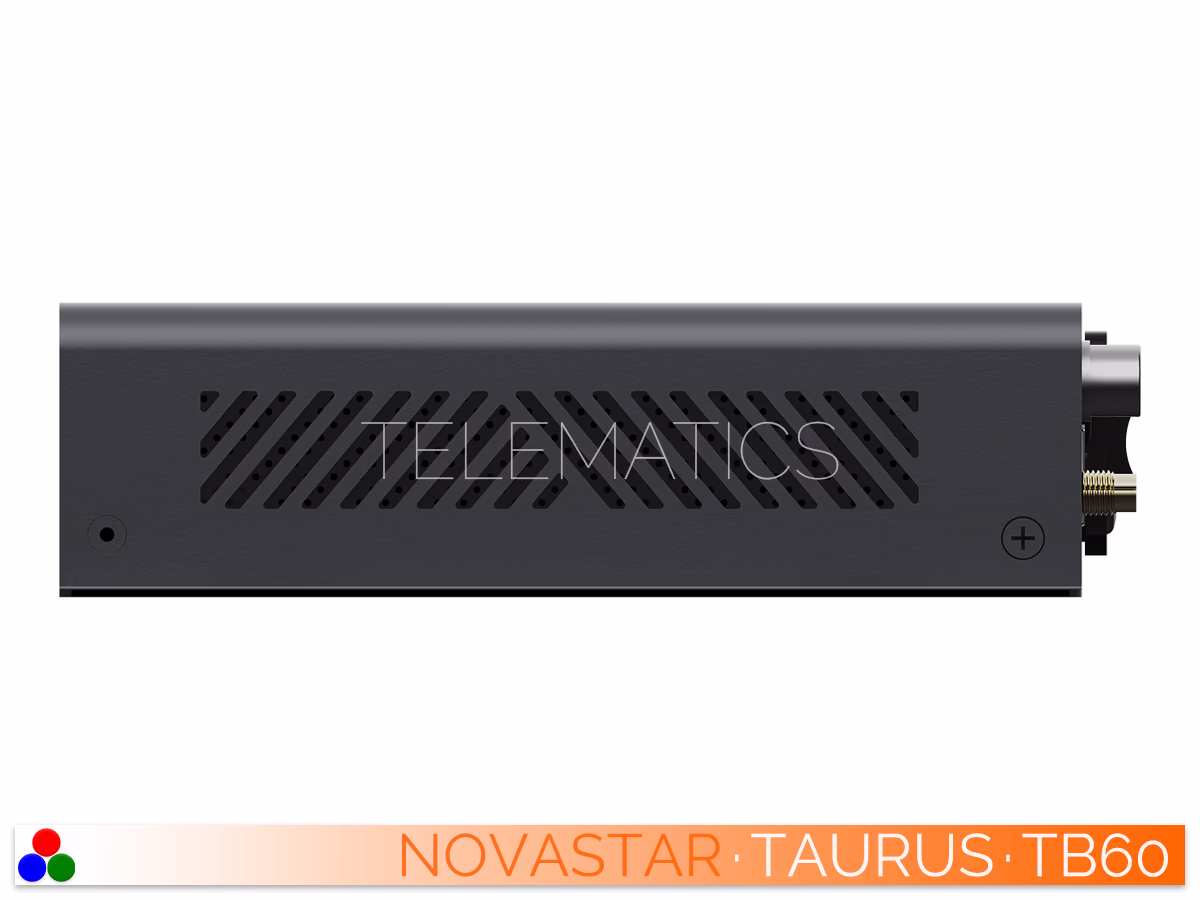 The Art Of Control · NovaStar Taurus Series · Telematics Canada Bottom chassis view of the NovaStar TB60 multimedia player highlighting the hardware mounting brackets for fixed installation.