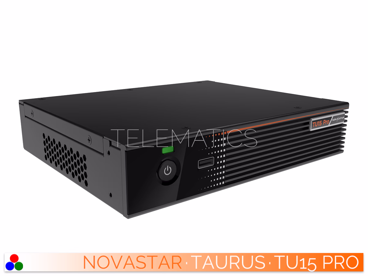 The Art Of Control · NovaStar Taurus Series · Telematics Canada Right-angled front view of the NovaStar TU15 Pro showing the front interface and right-side honeycomb ventilation.