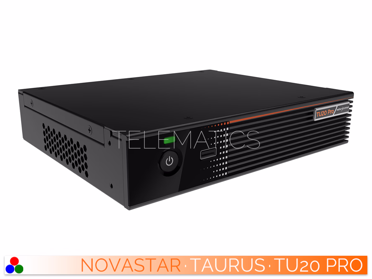 The Art Of Control · NovaStar Taurus Series · Telematics Canada Right-angled front view of the NovaStar TU20 Pro showing the front interface and right-side honeycomb ventilation.