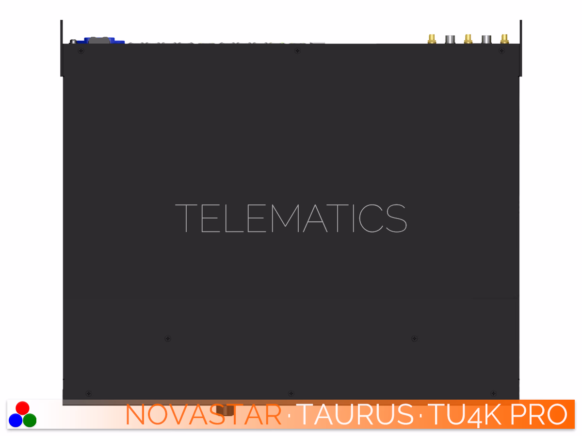 The Art Of Control · NovaStar Taurus Series · Telematics Canada Top-down view of the NovaStar TU40 Pro multimedia player enclosure showing the clean surface and structural assembly screws.