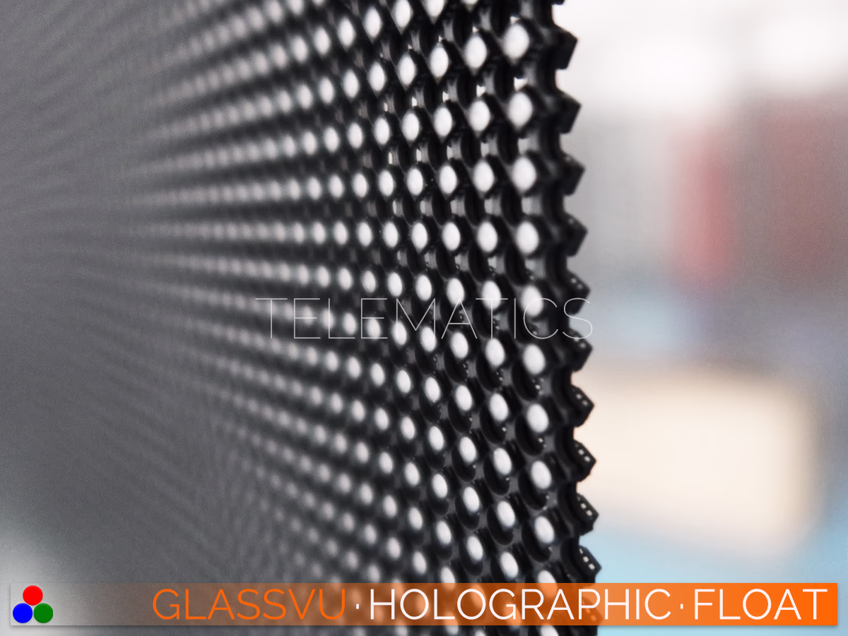 GlassVu Holographic Float Duo dual suspended transparent LED display engineered for high-visibility overhead retail advertising.